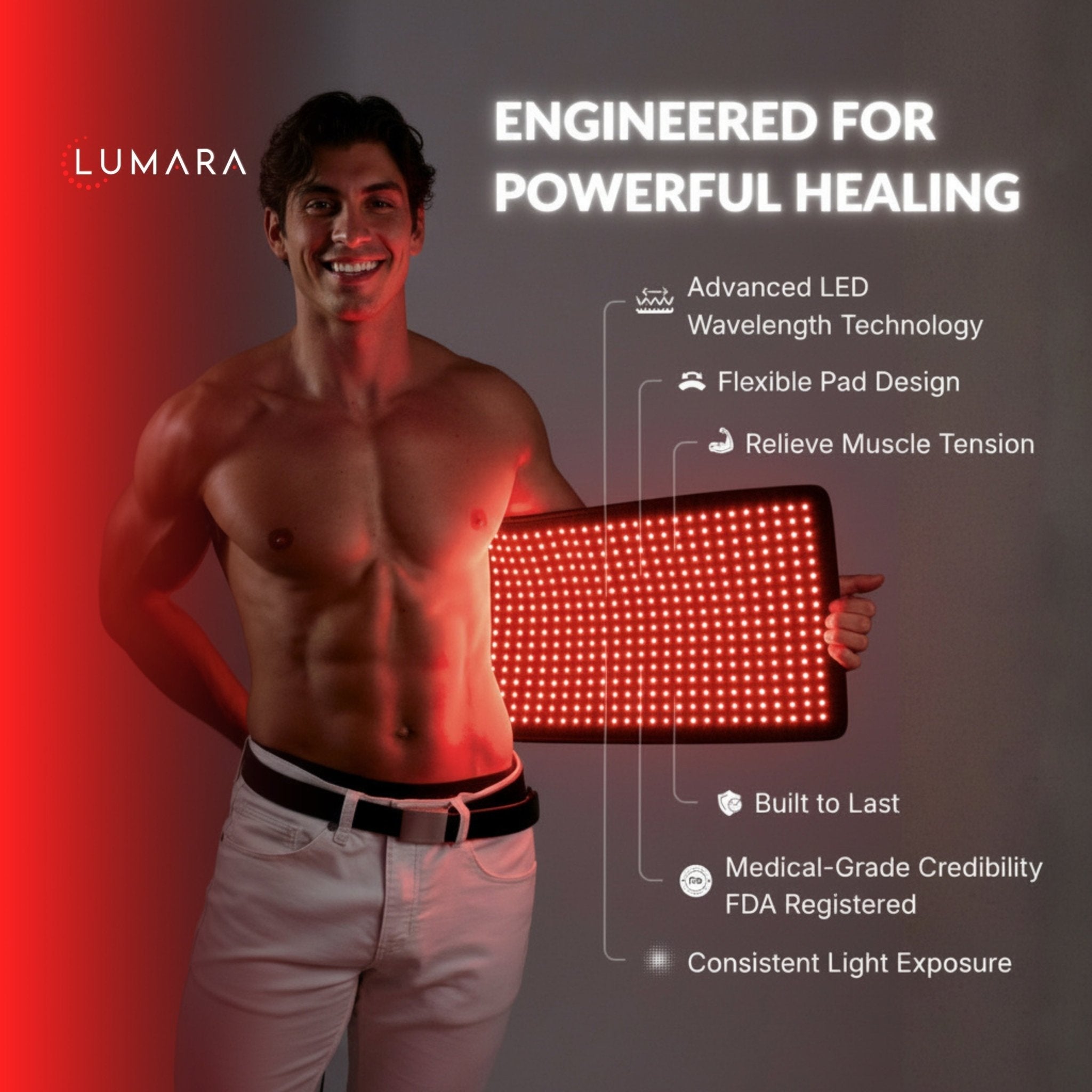 Lumara Flexible Red Light Therapy Pad | Multi-Wavelength Skin & Body Support Device