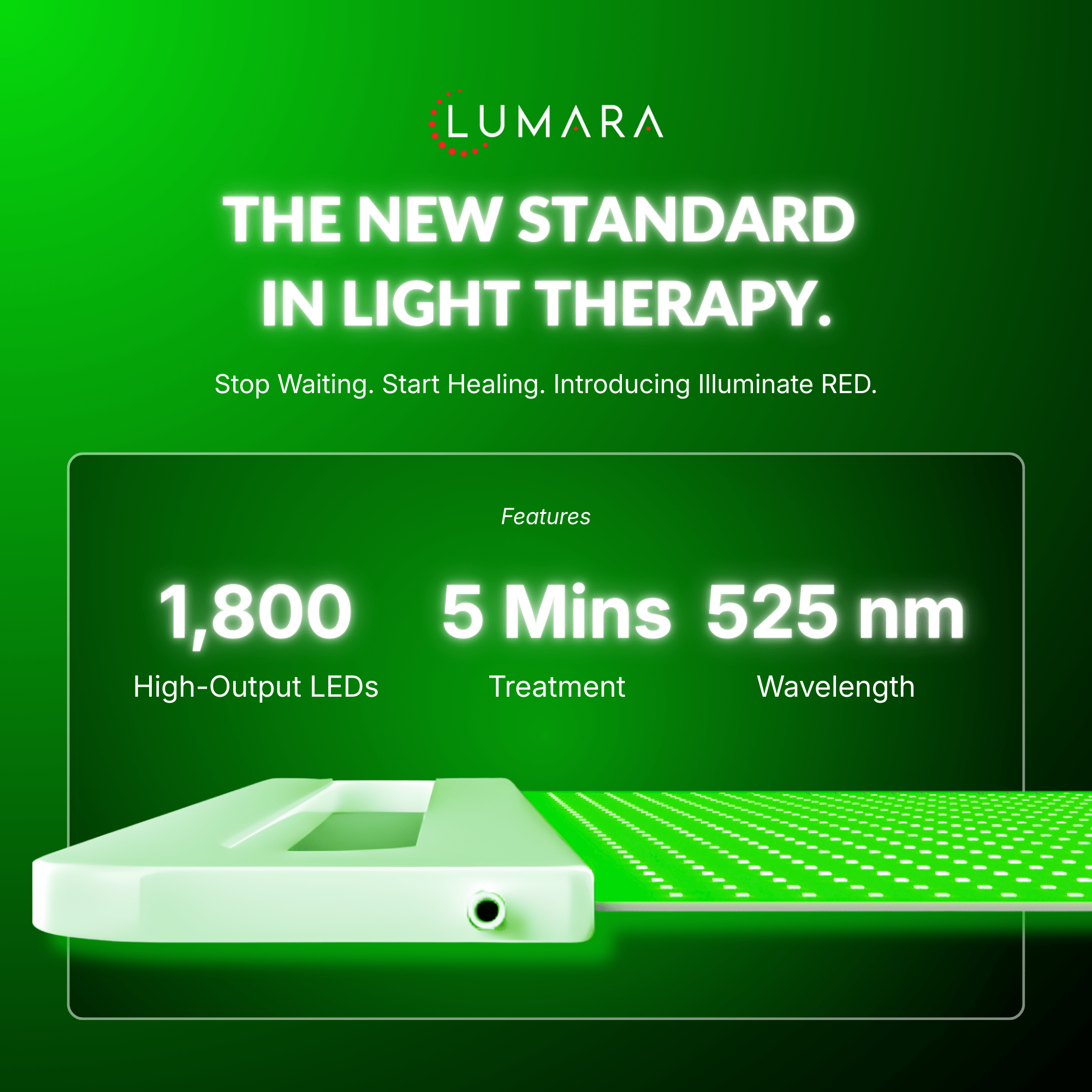 Lumara Illuminate Green Light Therapy Panel | 1,800 LED Skin Tone Support Device