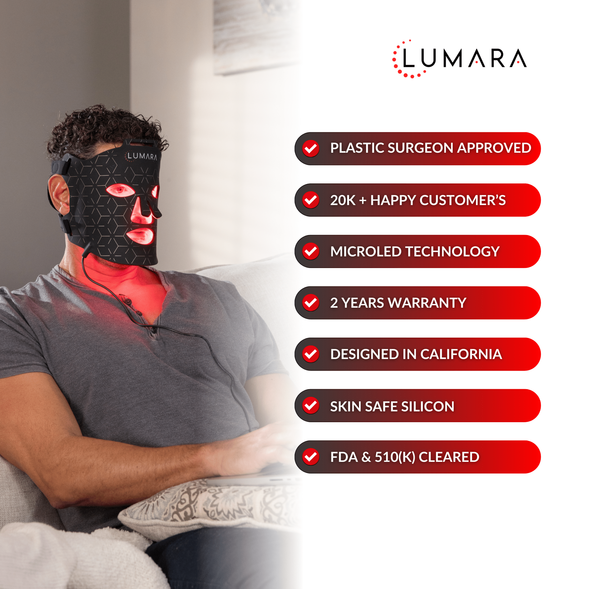 Lumara Viso Red Light Therapy Face Mask | 470 LED Facial Skincare Device