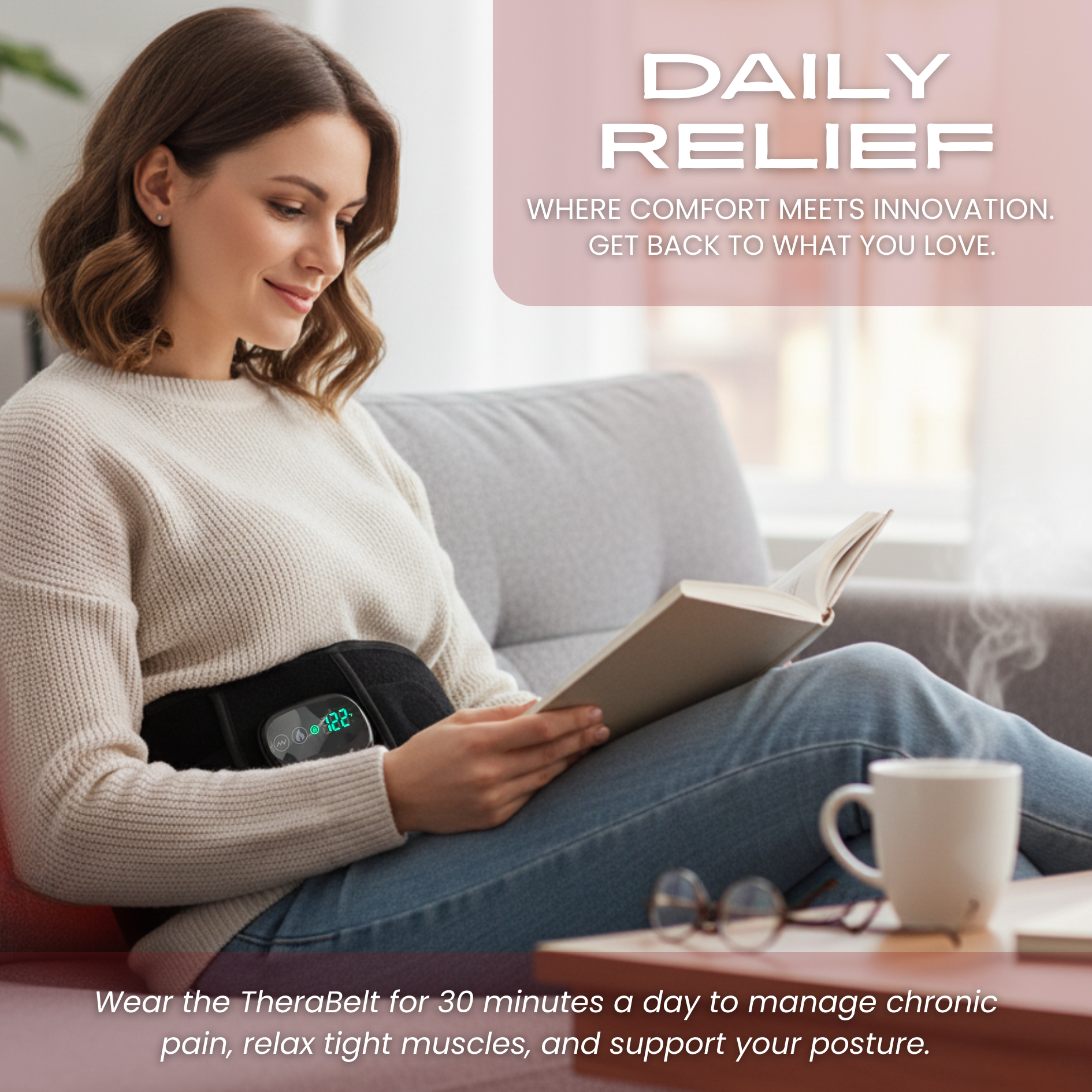 TheraBelt Red Light Therapy Recovery Belt — 660nm & 850nm NIR with Vibration Massage for Muscle Recovery and Circulation Support