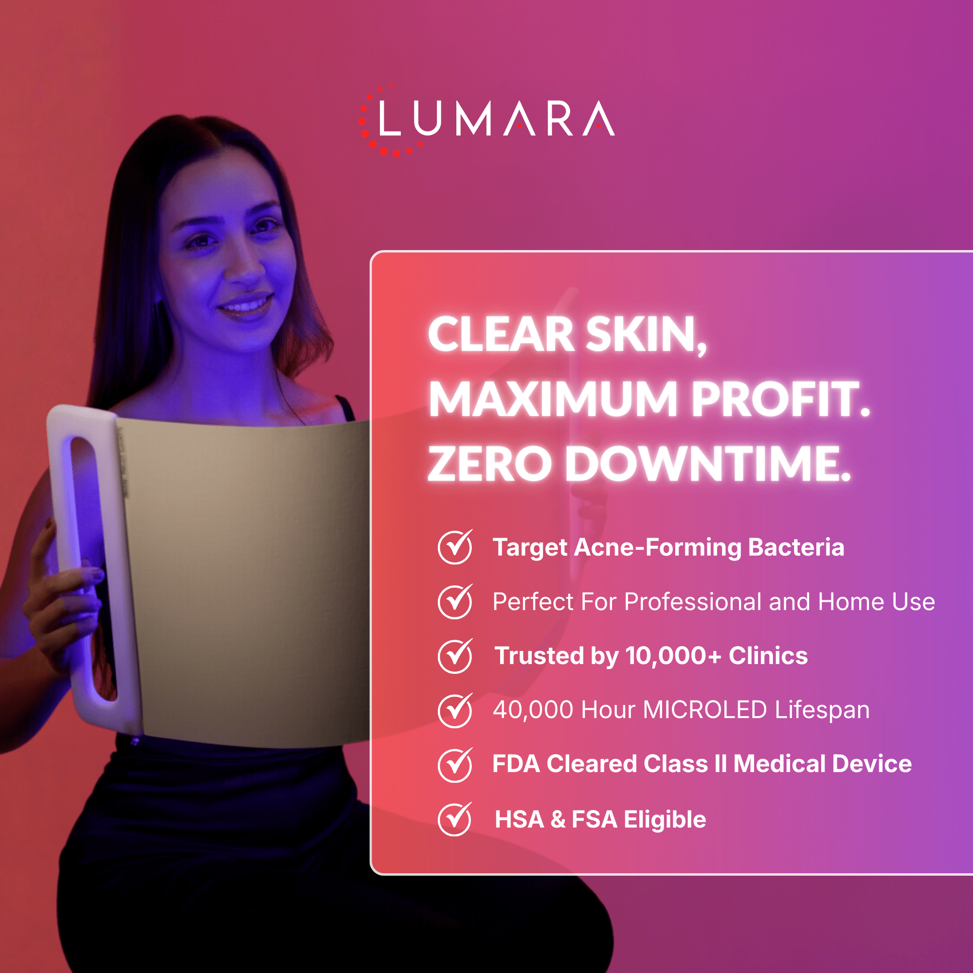 Lumara Illuminate Blue Light Therapy Panel | 1,800 LED Clear Skin Support Device