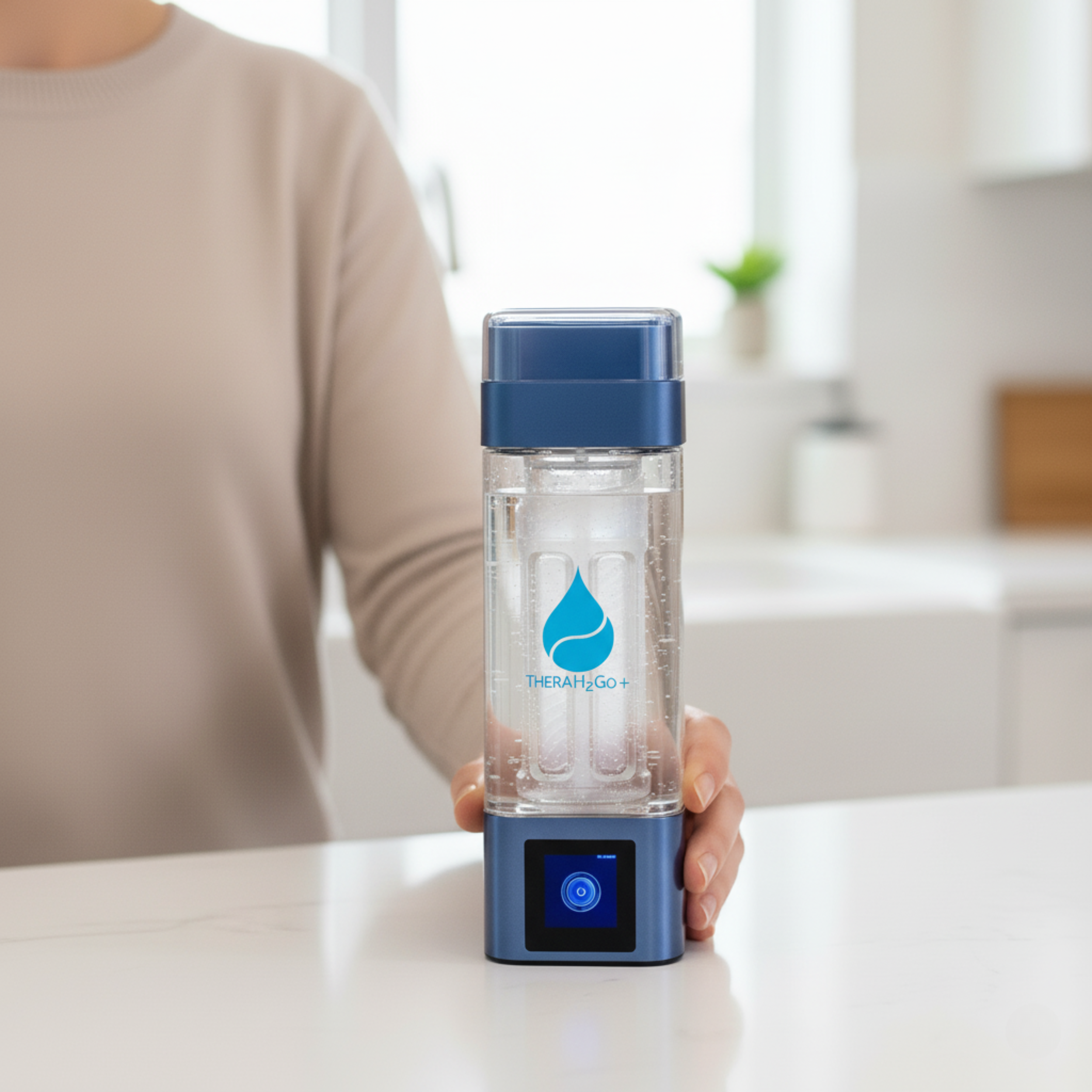 TheraH2Go+ Hydrogen Water Bottle and Inhalation Device — 9000ppb Molecular Hydrogen with Platinum-Titanium Electrolysis